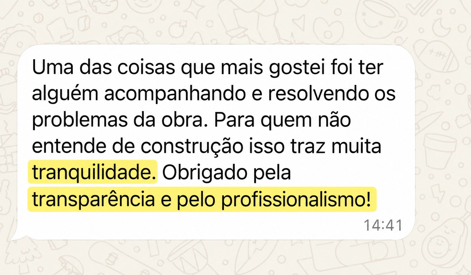 Depoimento de cliente 3 no WhatsApp